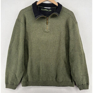 CARIBBEAN JOE Sweater Mens L Reversible Jumper 1/4 Zip Pullover Green Black